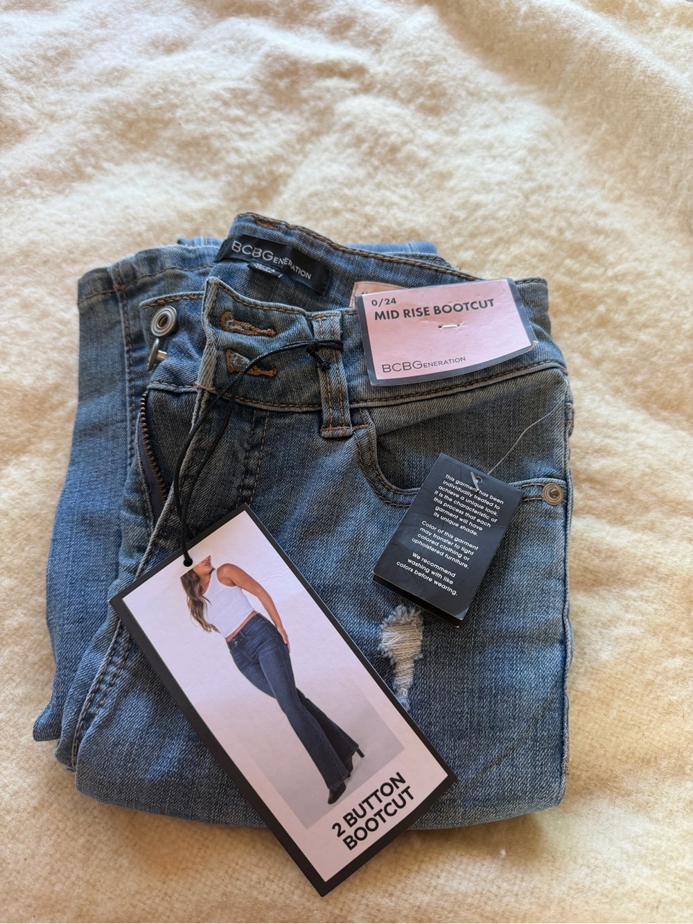 BCBGeneration Two-Button Mid Rise Bootcut Jeans - Denim Blue NWT